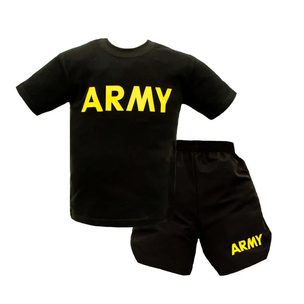 Trooper Clothing Youth Army PT T-Shirt & Shorts Set – Black/Yellow