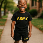 Trooper Clothing Youth Army PT T-Shirt & Shorts Set – Black/Yellow