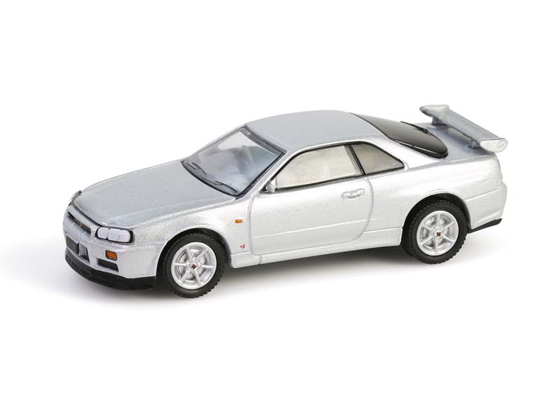 1999 Nissan Skyline V-Spec R34 Sonic Silver GreenLight 1:64 diecast model