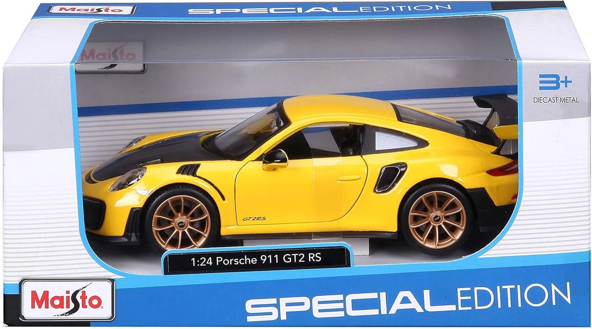 Porsche 911 GT3 RS Yellow with Carbon Hood – Maisto 1:24 Diecast