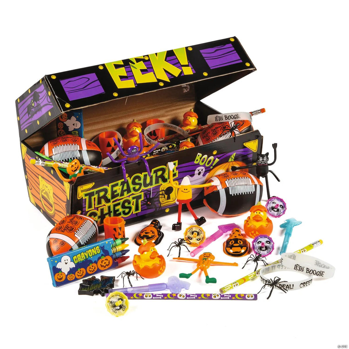 Bulk Halloween Toy Assortment with Cardboard Treasure Chest