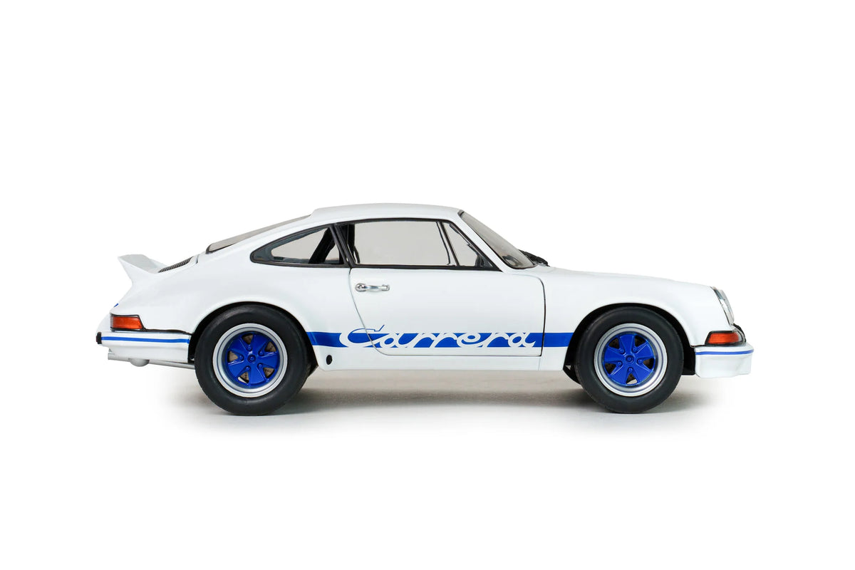 1973 Porsche 911 RSR White w/ Blue Carrera Stripes Diecast – 1:18