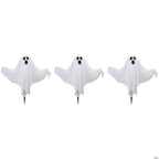 Set of 3 Lighted White Ghost Halloween Lawn Stakes