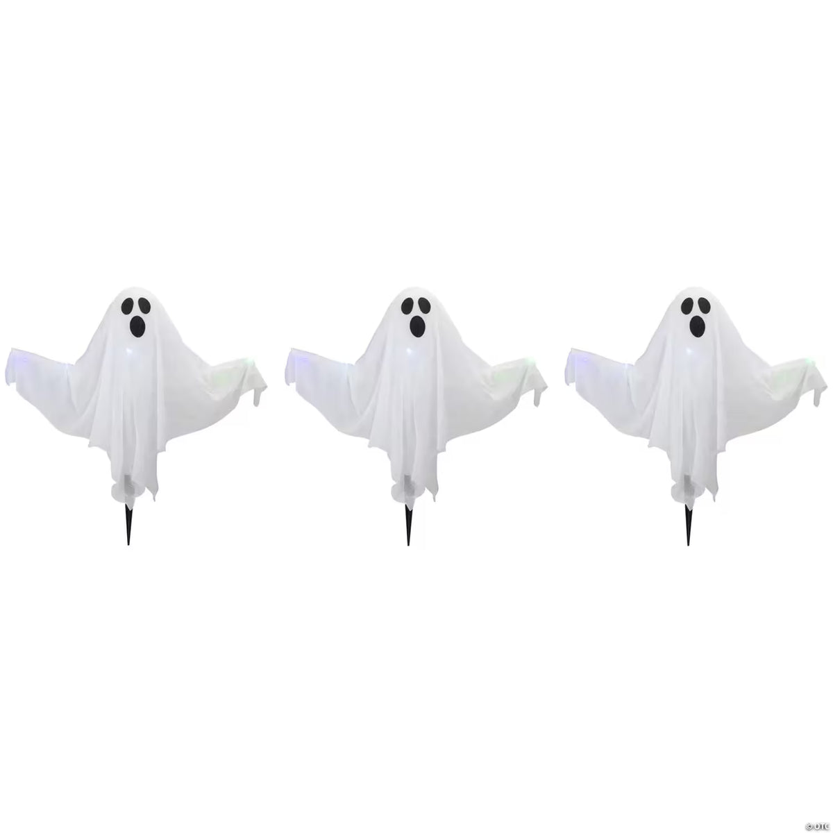 Set of 3 Lighted White Ghost Halloween Lawn Stakes