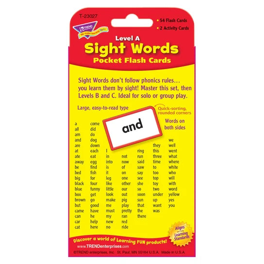 TREND Sight Words – Level A Pocket Flash Cards