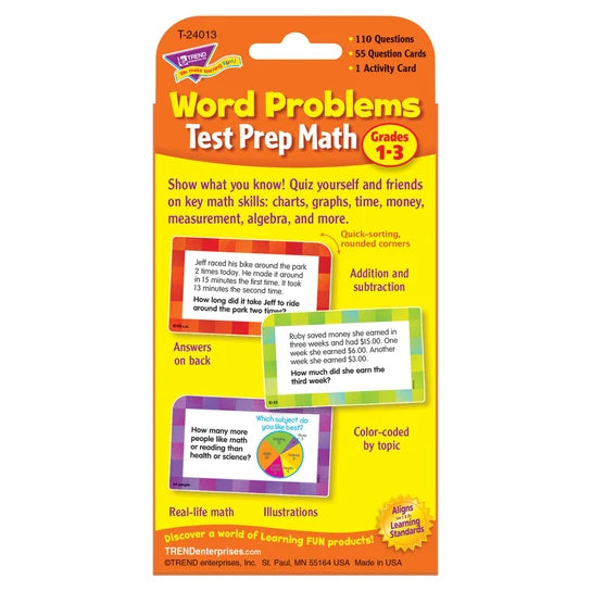 TREND Word Problems Test Prep Math, Grades 1-3 Challenge Cards