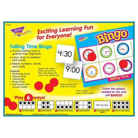 TREND Telling Time Bingo Game