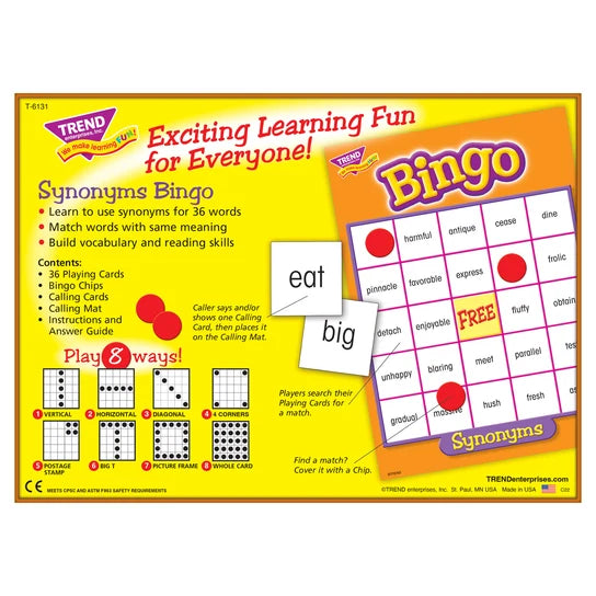 TREND Synonyms Bingo Game