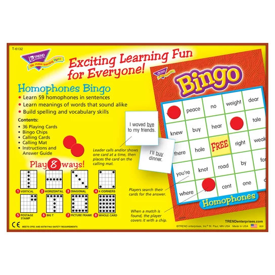 TREND Homophones Bingo Game